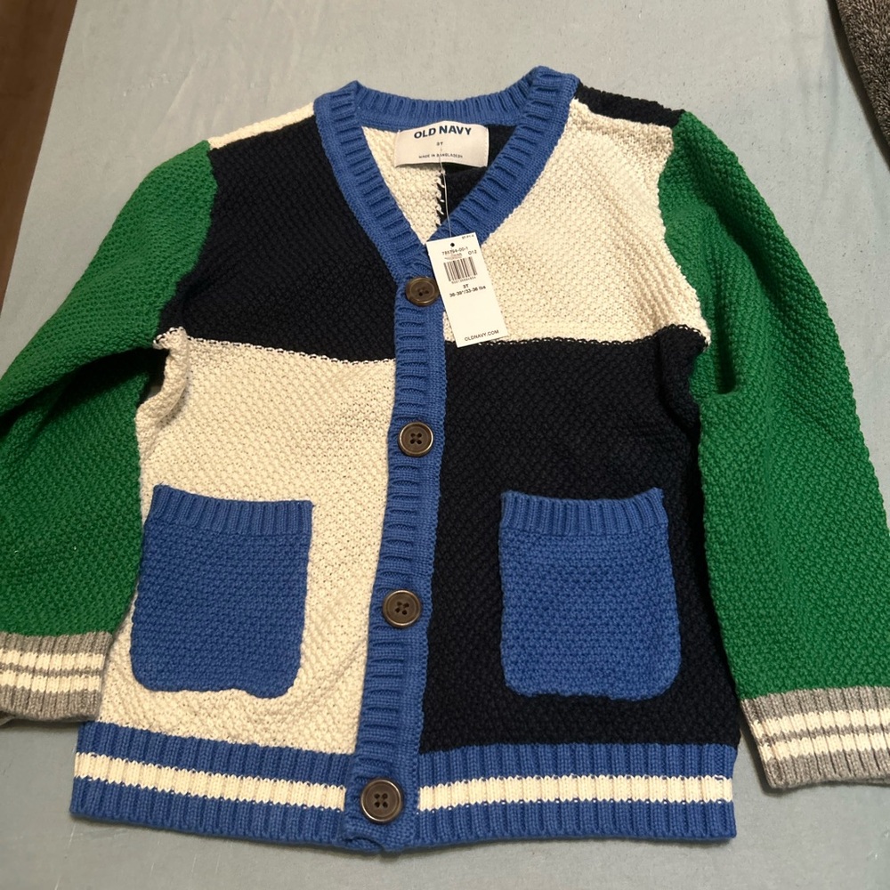 Old Navy Kids Green and Blue Knit Jacket